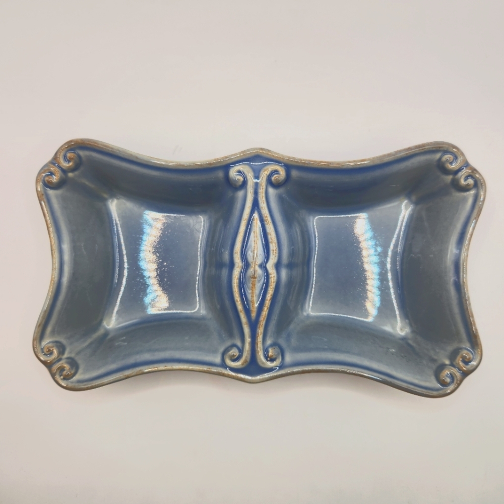 Casa Stone by Casafina Vintage Port 2 Part Divided Small Serving Dish Light Blue